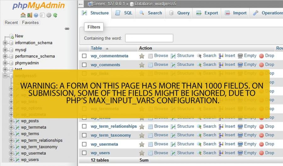 Cara atasi masalah phpMyAdmin &quot;Warning a form on this page has more than 1000 fields&quot;